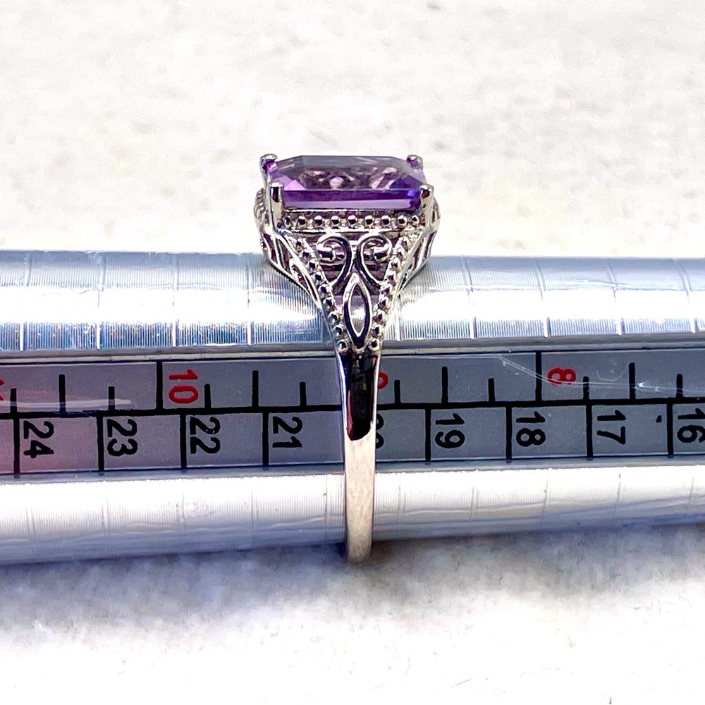 Stunning 3 Carat Emerald Cut Amethyst Ring in Platinum Over Sterling Silver - Picture 10 of 15